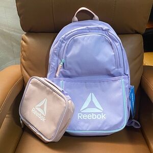 Reebok Purple Backpack with Pink Lunch Bag NWT